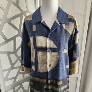 Tommy Bahama Men's Modern Geometrical Casual Button Down Shirt 100% Silk